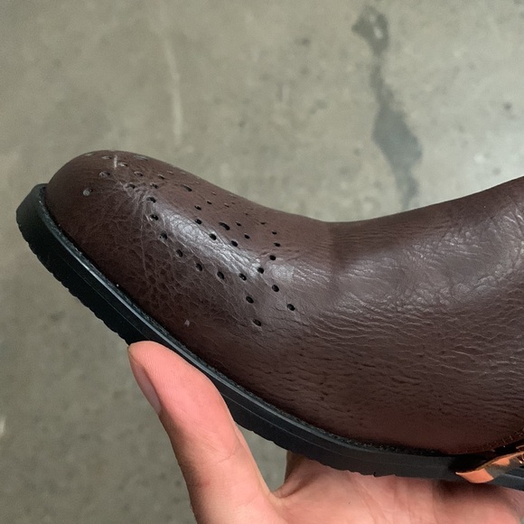 Women’s Western Zip Buckle Detail Flat Ankle Boot in Brown Faux Leather - Picture 13 of 16